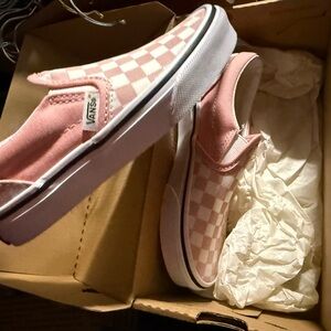 Vans Kids NIB 12.5 Powder Pink Checkered Slip-Ons Classic